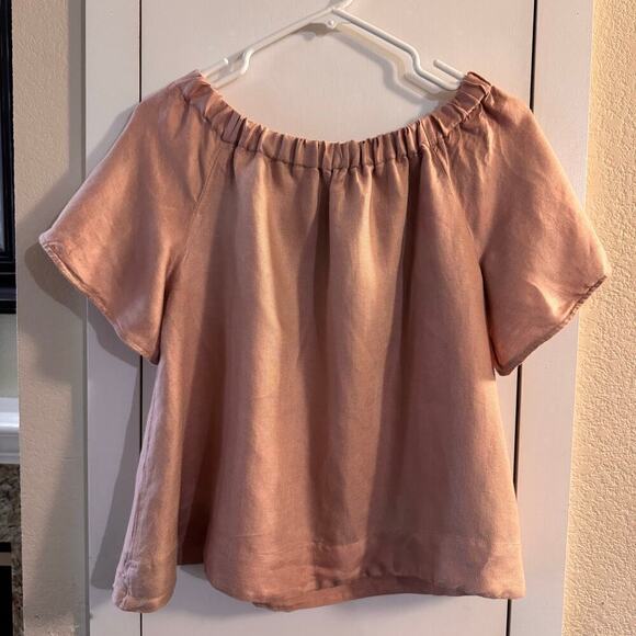 Cuyana Off the Shoulder Linen Blend Top Feminine Romantic Minimalist XS Pink - Picture 7 of 8
